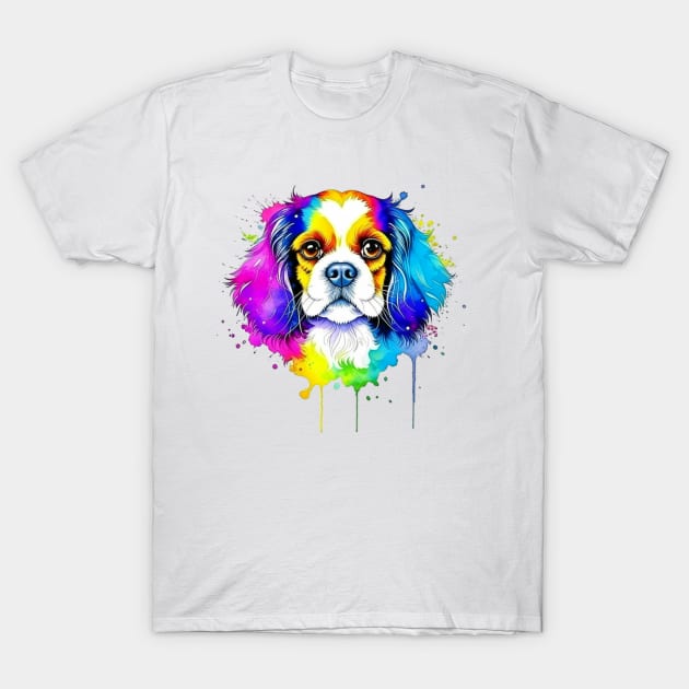 Colorful Cavalier King Charles Spaniel Splatter Art - Doggie Delight T-Shirt by Paul Buttermilk 